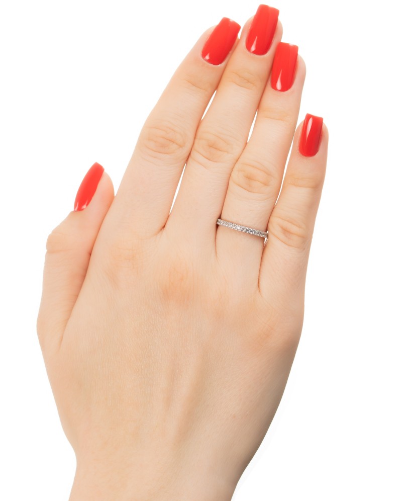 Balto aukso žiedas su cirkoniais - Auksiniai žiedai - Goldinga