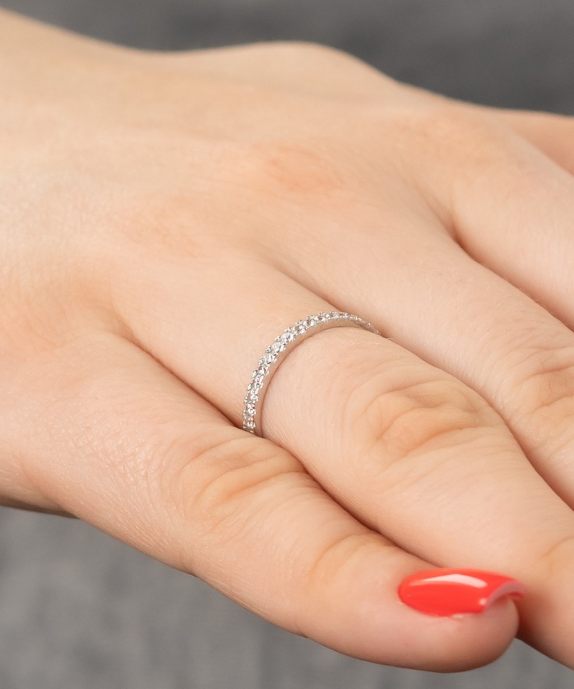 Balto aukso žiedas su cirkoniais - Auksiniai žiedai - Goldinga