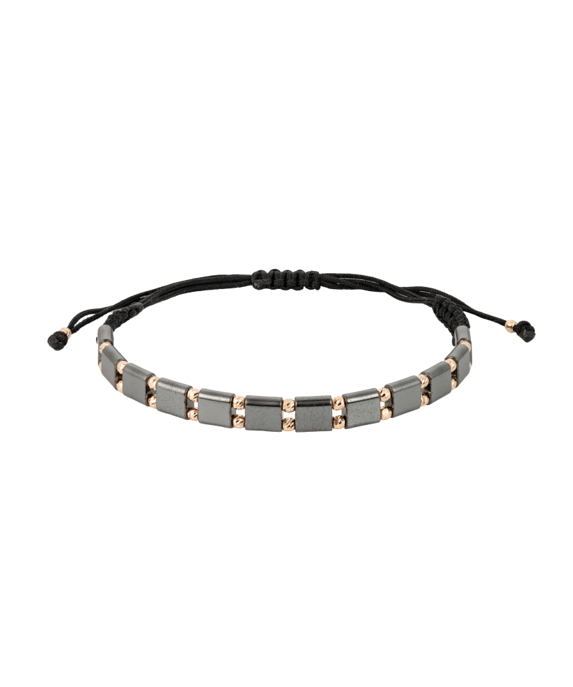 Juodo Siūlo Apyrankė Su Auksu Ir Hematitais