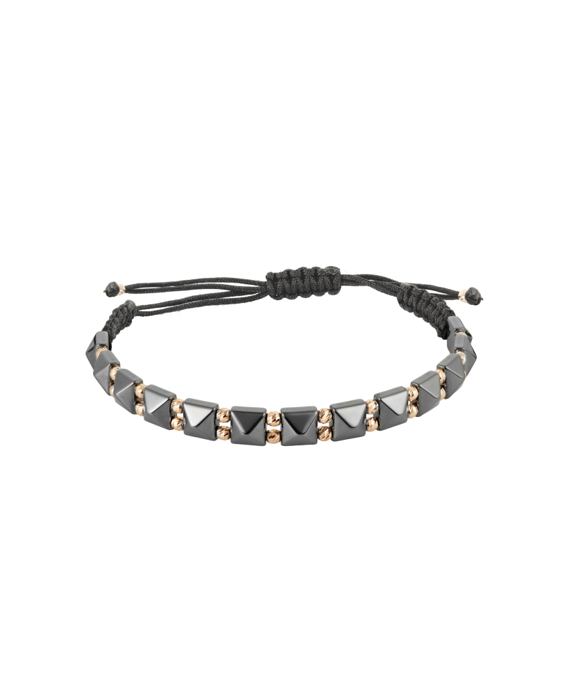 Juodo Siūlo Apyrankė Su Auksu Ir Hematitais