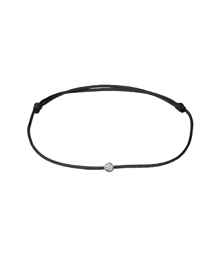 Juodo siūlo apyrankė su deimantu ir baltu auksu 0.05ct