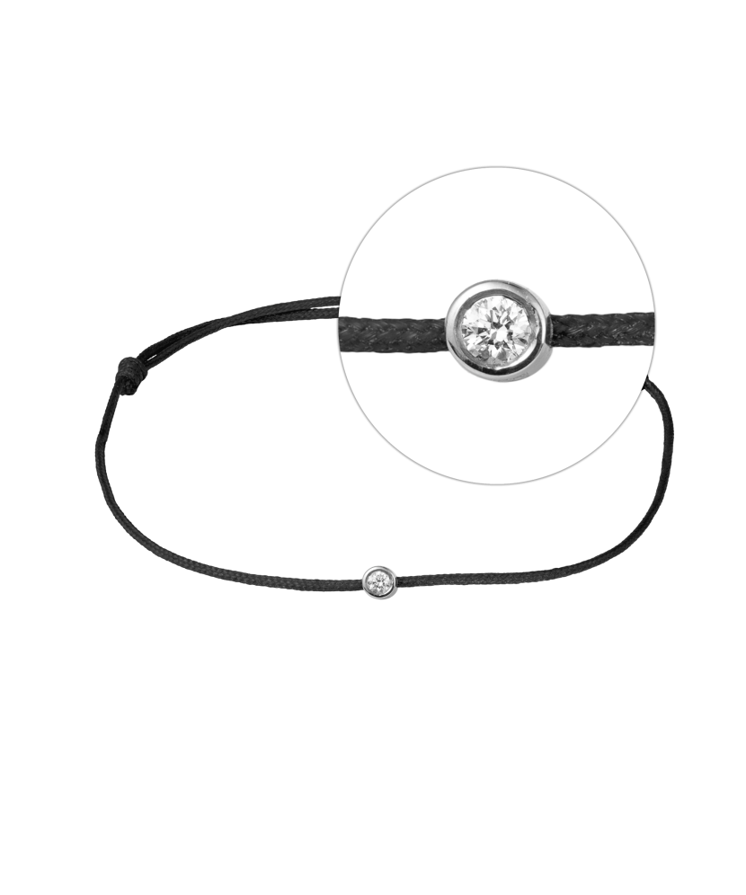 Juodo siūlo apyrankė su deimantu ir baltu auksu 0.05ct
