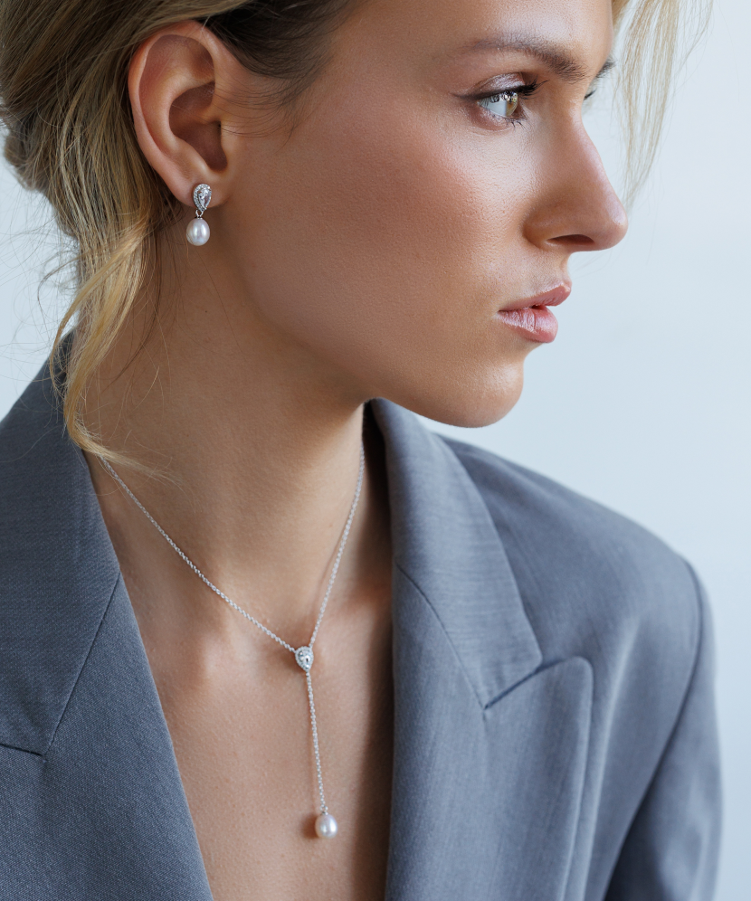 Sidabriniai auskarai su perlais ir cirkoniais - Auskarai su perlais - Goldinga