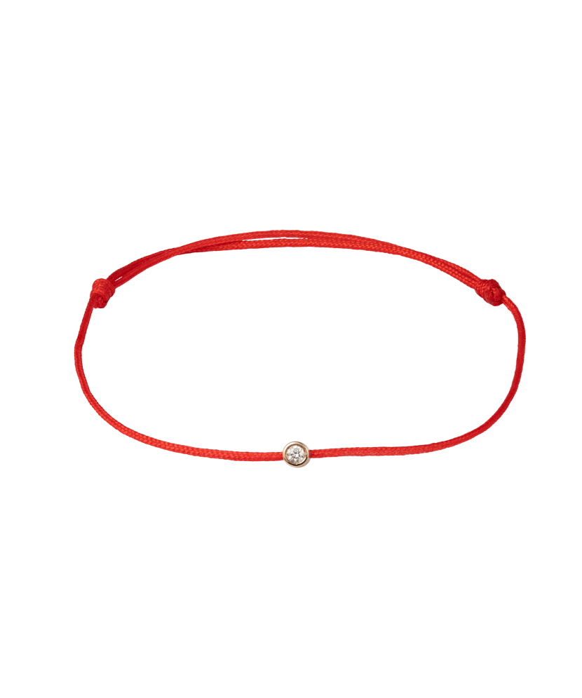 Raudono siūlo apyrankė su deimantu ir auksu 0.05ct - Siūlų apyrankės su auksu - Goldinga