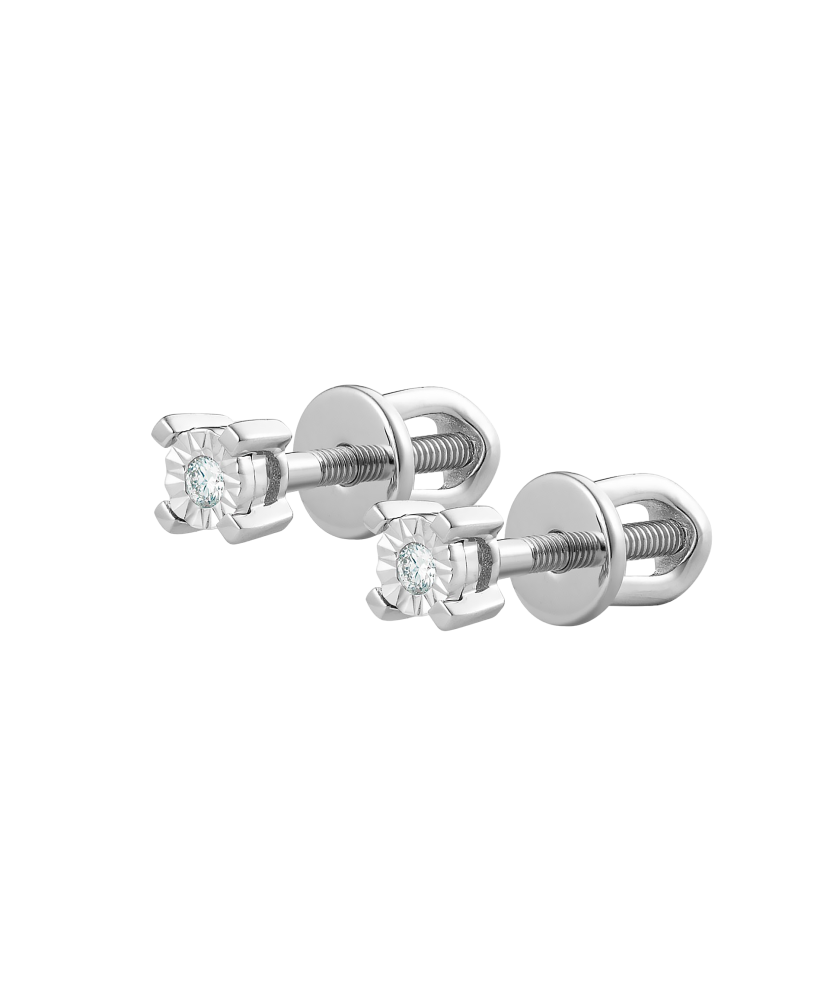 Balto aukso auskarai su deimantais - Auksiniai Auskarai su brangakmeniais - Goldinga