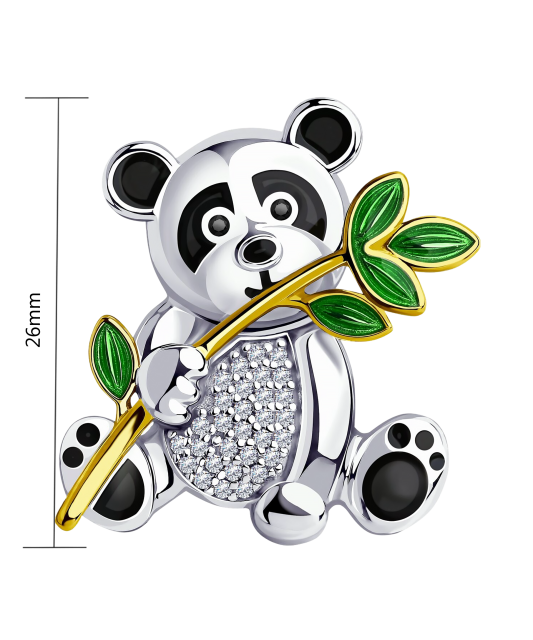 Sidabrinė sagė su emale ir cirkoniais "Panda"