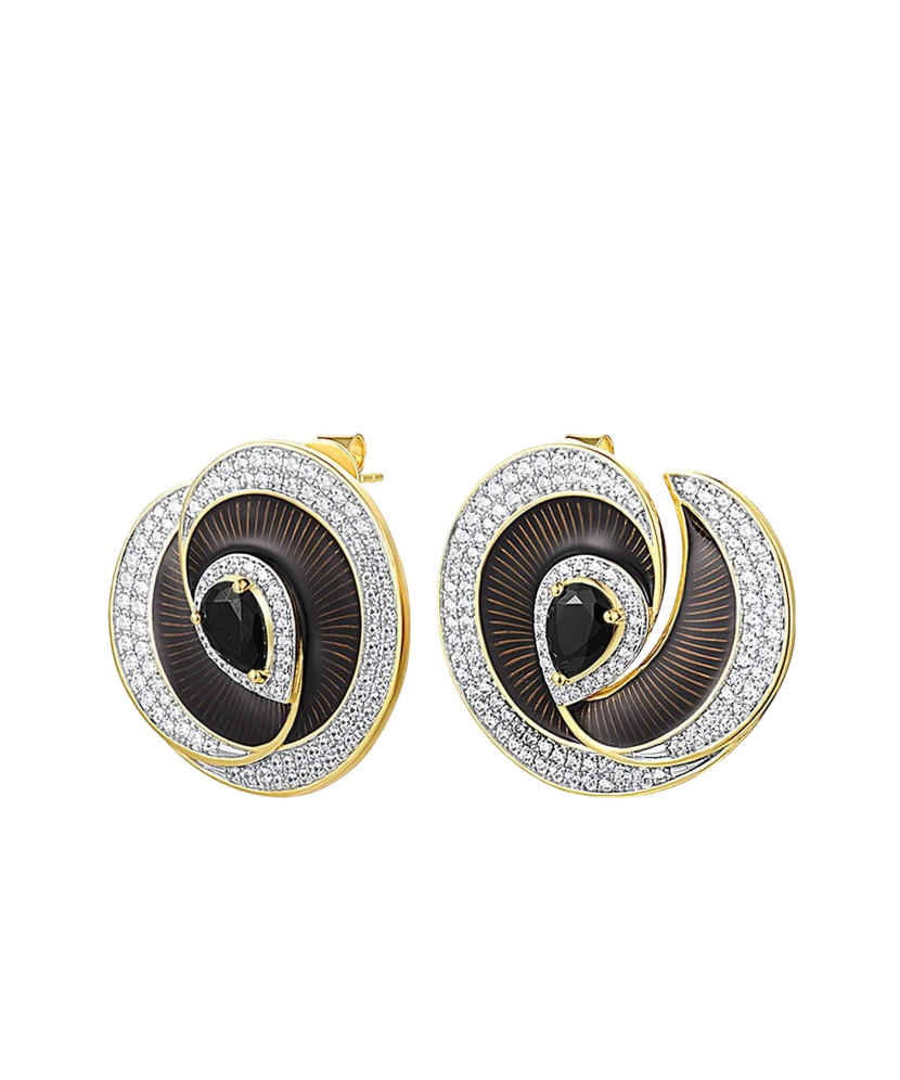 Paauksuoti sidabriniai auskarai su cirkoniais ir emale