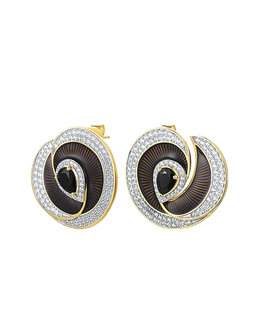 Paauksuoti sidabriniai auskarai su cirkoniais ir emale