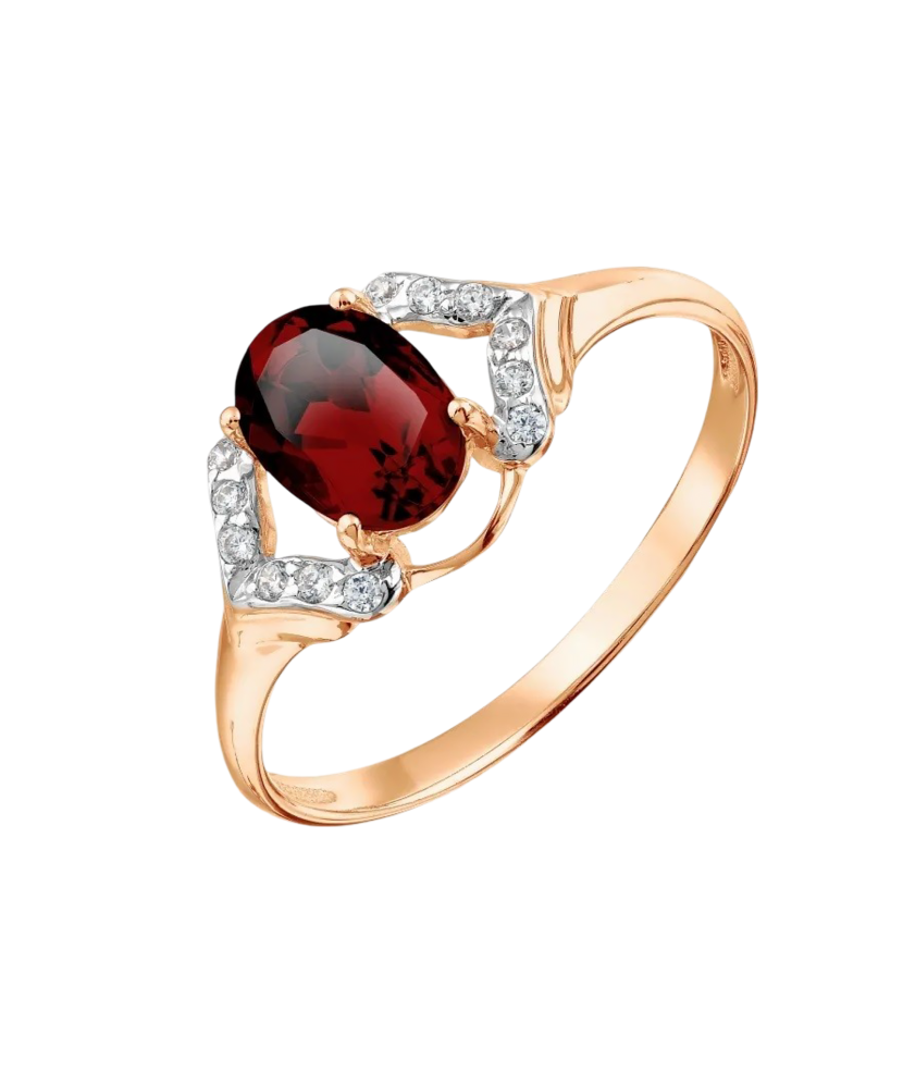 Auksinis žiedas su granatu ir cirkoniais  - Goldinga
