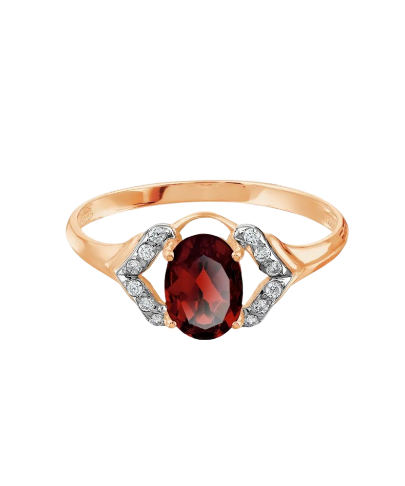 Auksinis žiedas su granatu ir cirkoniais  - Goldinga