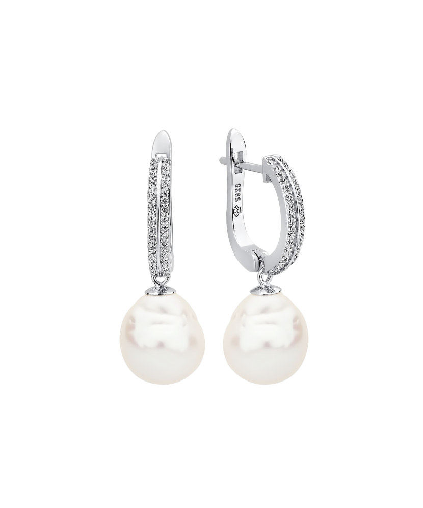 Sidabriniai auskarai su Kasumi perlais ir cirkoniais - Auskarai su perlais - Goldinga