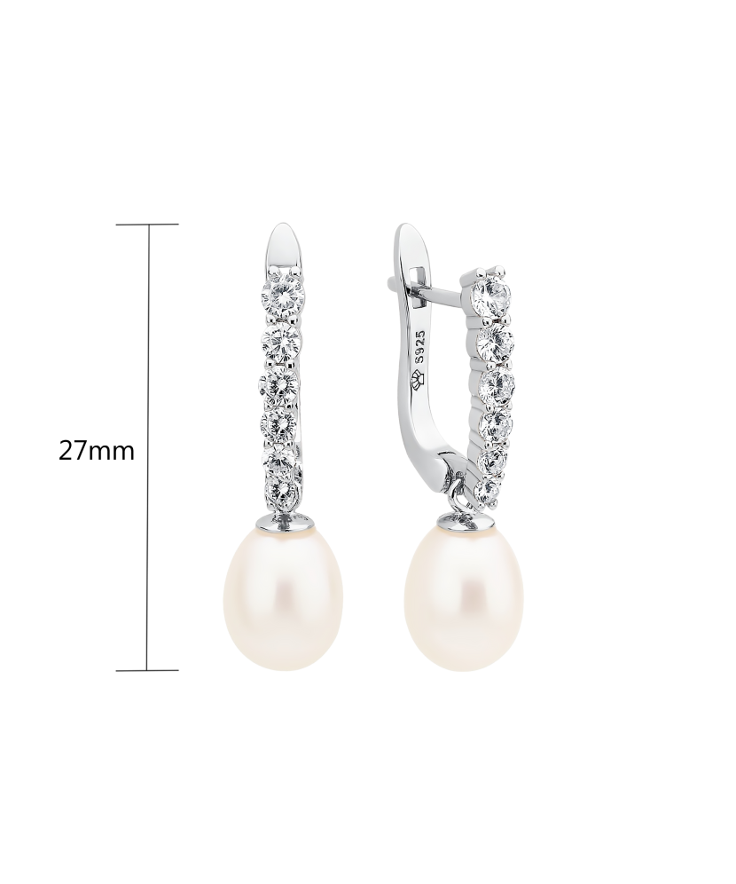 Sidabriniai Auskarai Su Perlais Ir Cirkoniais - Auskarai su perlais - Goldinga