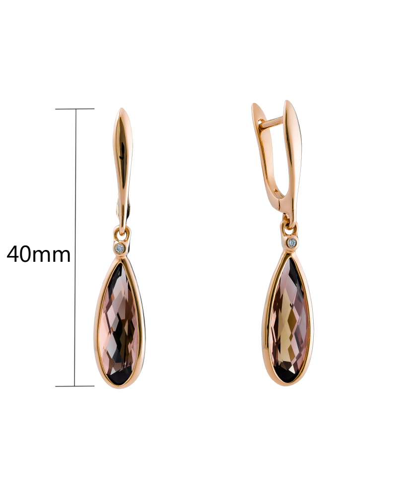 Auksiniai auskarai su briliantais ir dūminiais kvarcais  - Goldinga