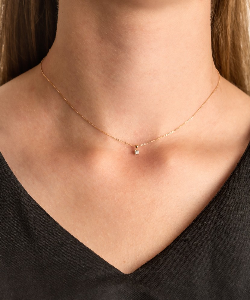 Geltono aukso Grandinėlė Su Deimantiniu Pakabuku - Auksinės grandinėlės su pakabukais - Goldinga