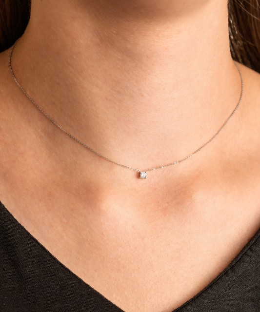 Balto aukso Grandinėlė Su Deimantiniu Pakabuku - Auksinės grandinėlės su pakabukais - Goldinga