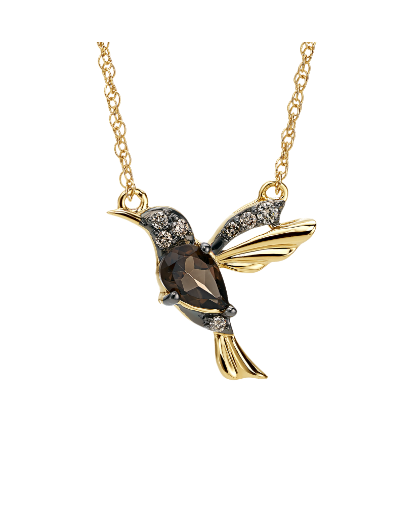 Geltono aukso Grandinėlė su dūminiu kvarcu ir brilianto pakabuku - Auksinės grandinėlės su pakabukais - Goldinga