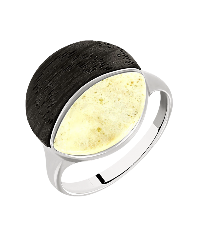 Sidabrinis žiedas su gintaru ir medžiu  - Goldinga