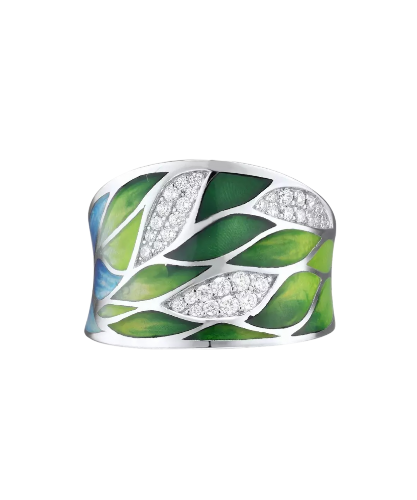 Sidabrinis žiedas su emale ir cirkoniais  - Goldinga