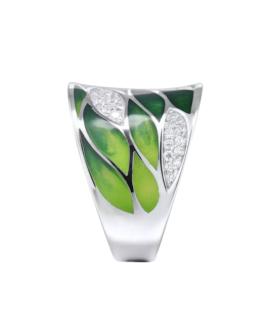 Sidabrinis žiedas su emale ir cirkoniais  - Goldinga