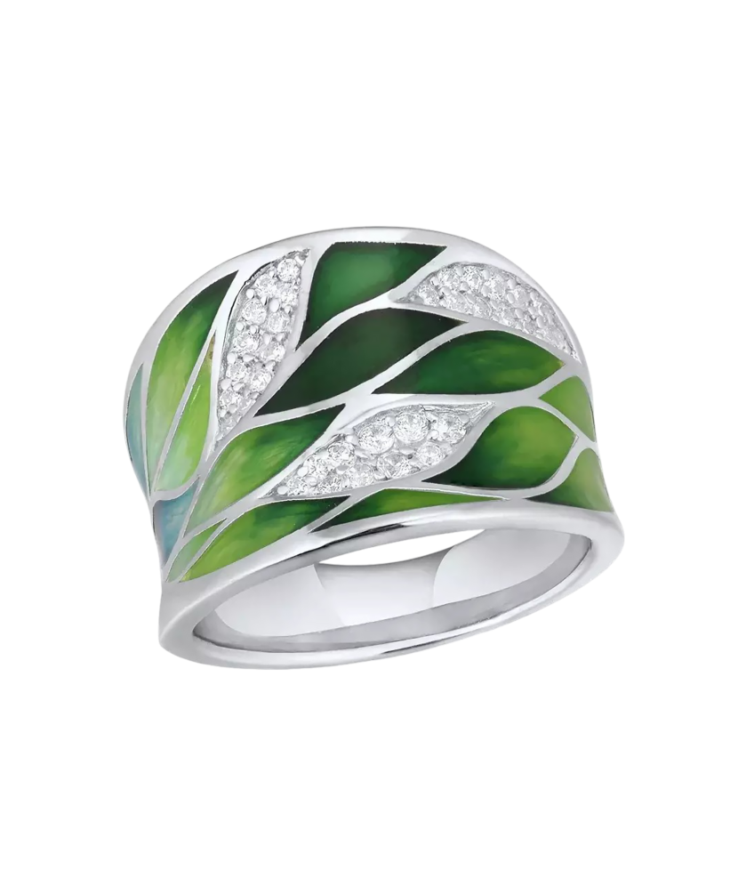 Sidabrinis žiedas su emale ir cirkoniais  - Goldinga