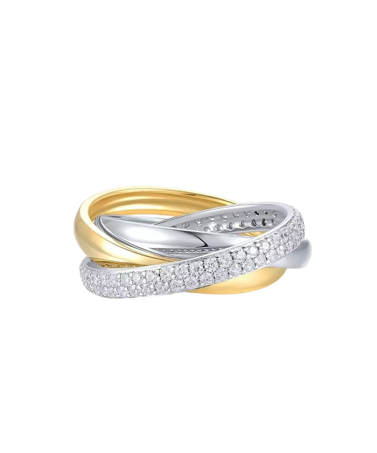 Paauksuotas sidabrinis žiedas su cirkoniais