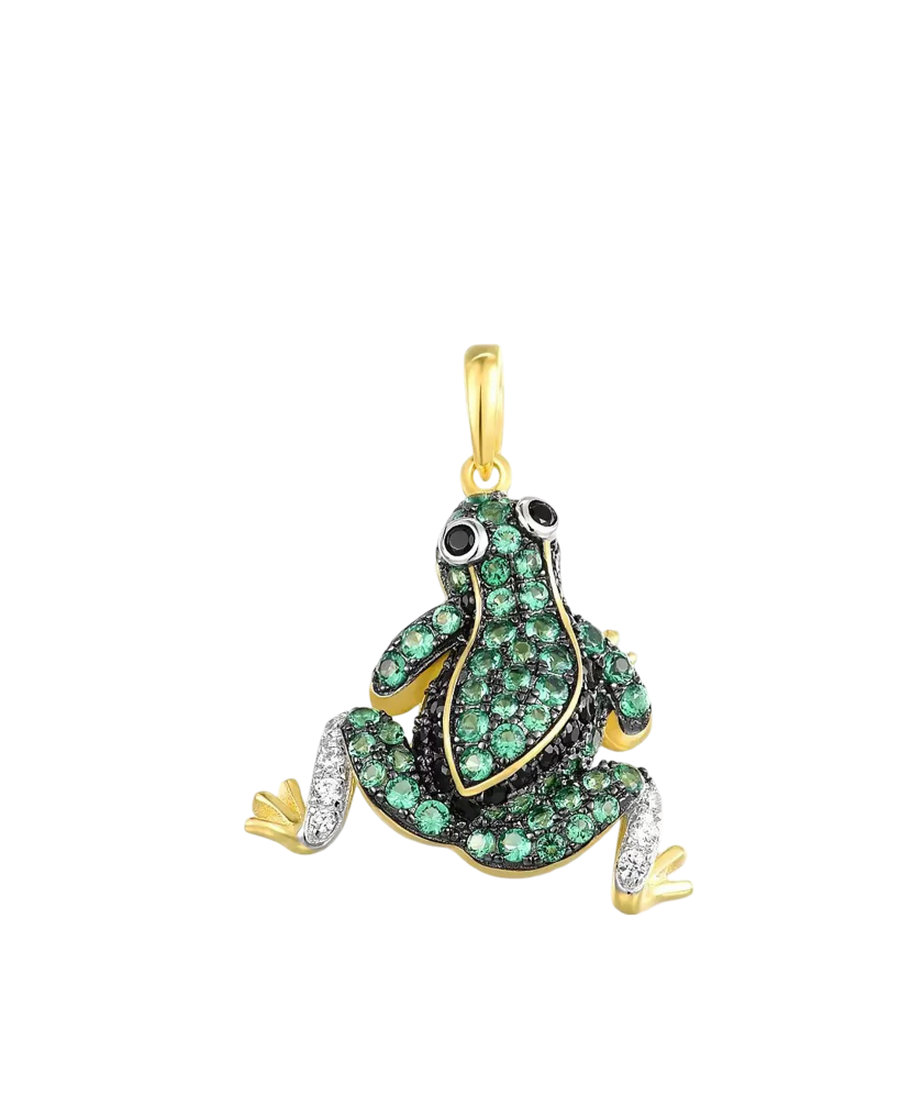 Paauksuotas sidabrinis pakabukas su špineliais ir cirkoniais "Varlė" - Sidabriniai pakabukai - Goldinga