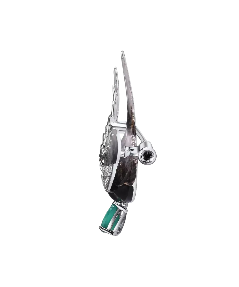 Sidabrinė sagė su agatu, emale ir cirkoniais "Paukštis"  - Goldinga