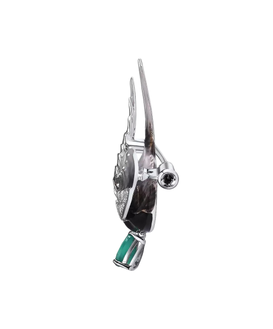 Sidabrinė sagė su agatu, emale ir cirkoniais "Paukštis"  - Goldinga