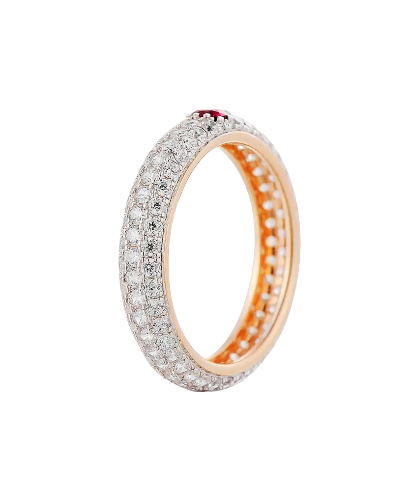 Paauksuotas sidabrinis žiedas su nano rubinais ir cirkoniais