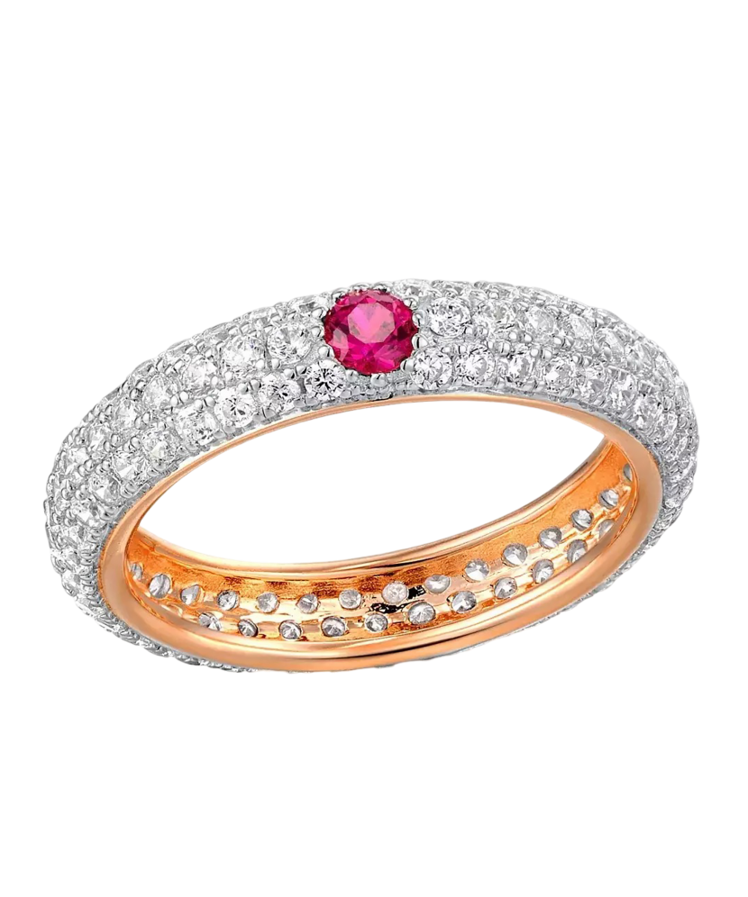 Paauksuotas sidabrinis žiedas su nano rubinais ir cirkoniais