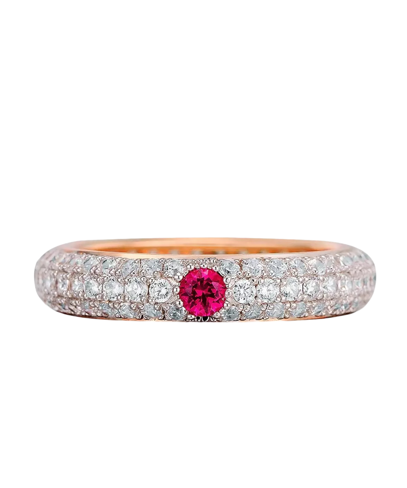 Paauksuotas sidabrinis žiedas su nano rubinais ir cirkoniais