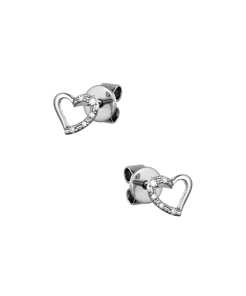 Balto aukso auskarai su deimantais "Širdelė" - Auksiniai Auskarai su brangakmeniais - Goldinga