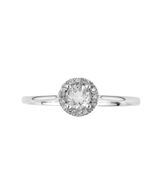 Balto aukso žiedas su deimantais ir skaidriu topazu - Auksiniai žiedai - Goldinga