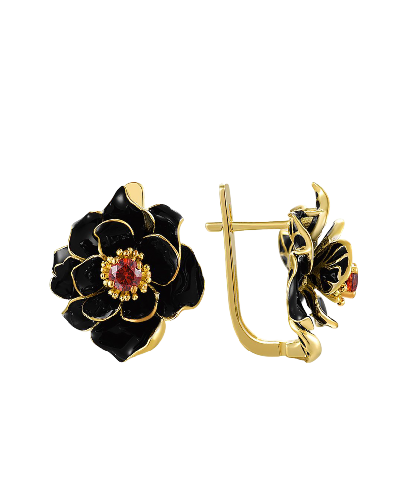 Paauksuoti sidabriniai auskarai su cirkoniais ir emale  - Goldinga