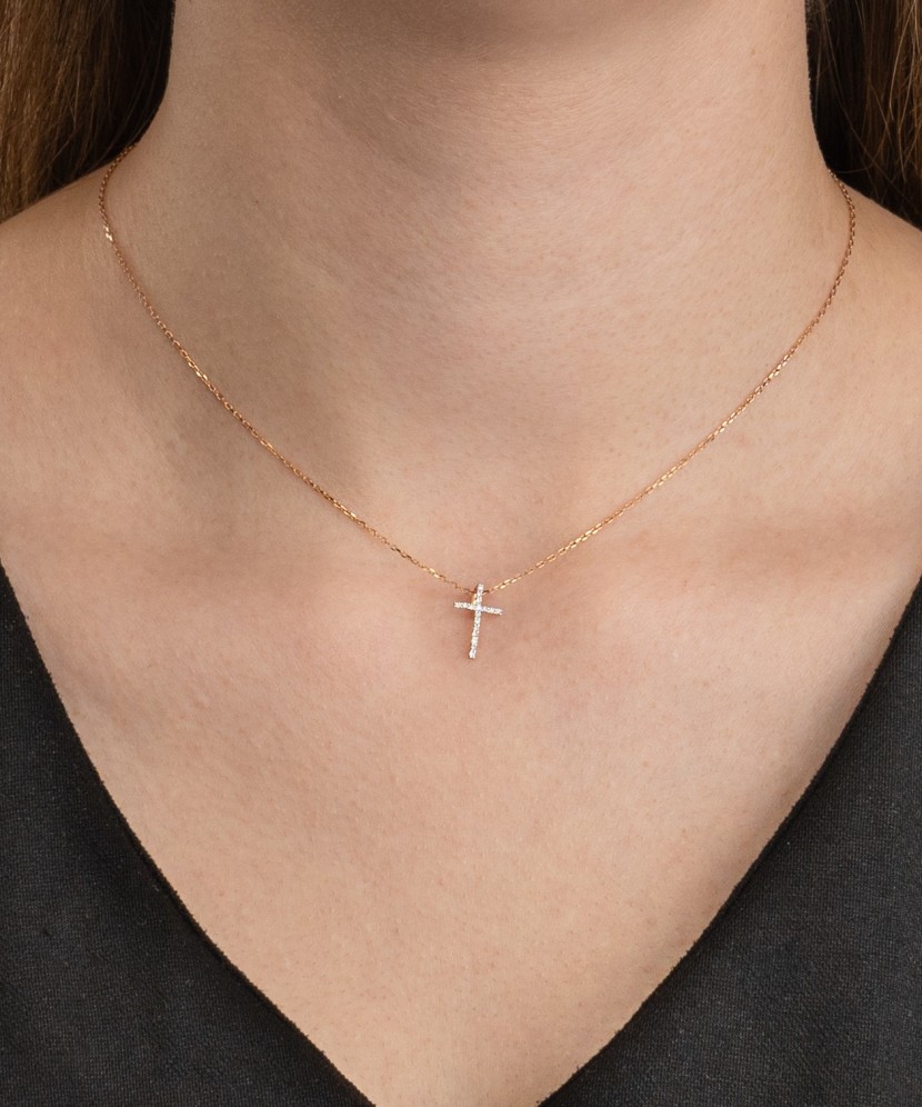 Auksinis pakabukas su deimantais "Kryželis" - Pakabukai su brangakmeniais - Goldinga