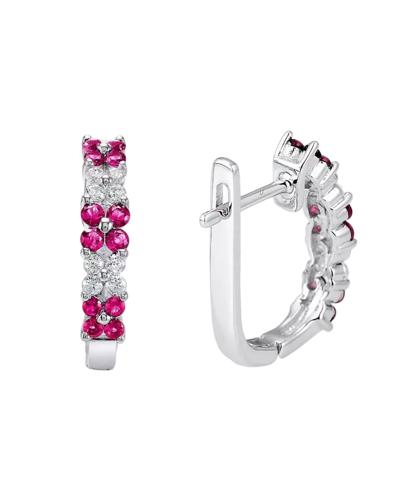 Sidabriniai auskarai su nano rubinais ir cirkoniais  - Goldinga