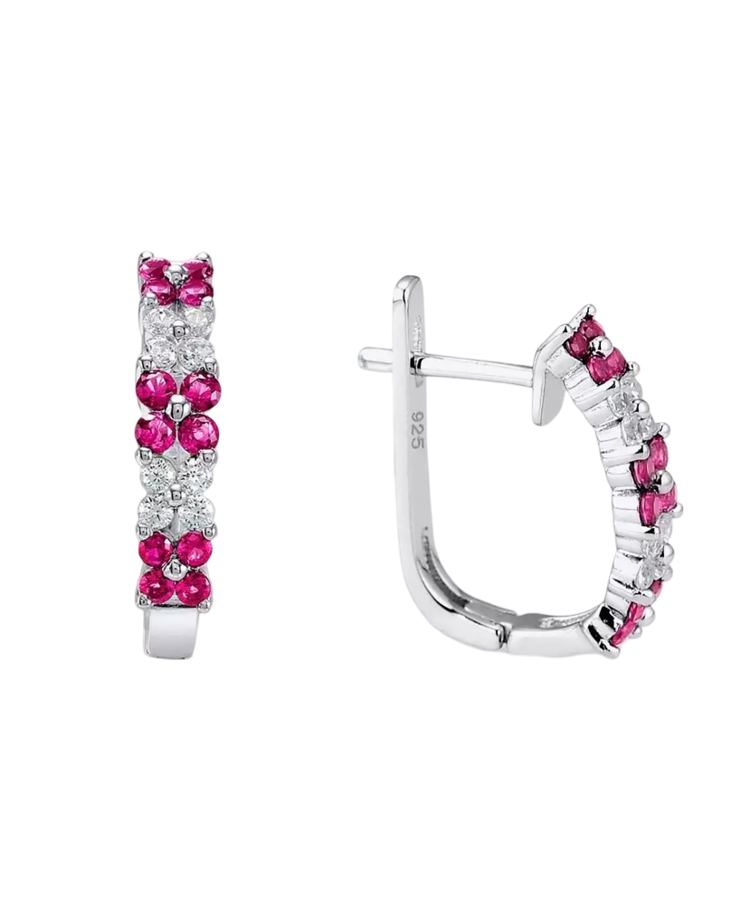 Sidabriniai auskarai su nano rubinais ir cirkoniais  - Goldinga