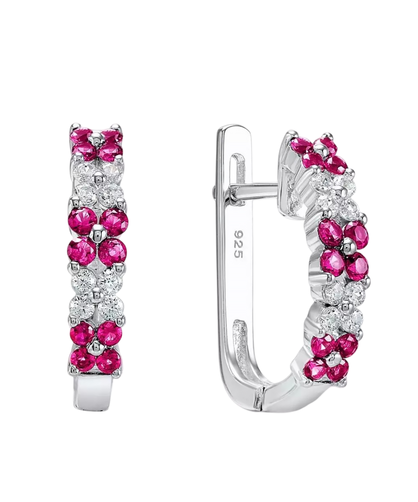 Sidabriniai auskarai su nano rubinais ir cirkoniais  - Goldinga