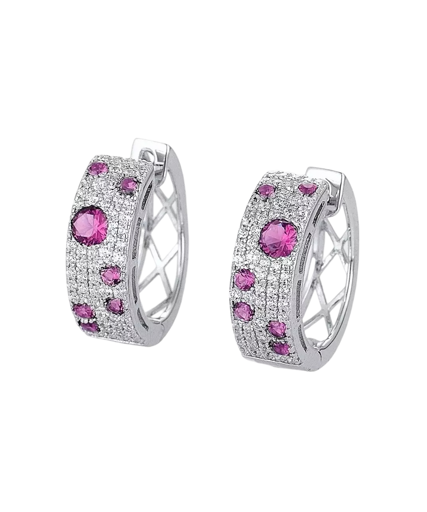 Sidabriniai auskarai su nano rubinais ir cirkoniais - Sidabriniai auskarai - Goldinga