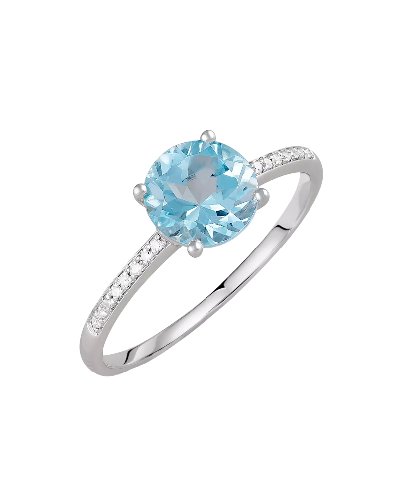 Balto aukso žiedas su topazu ir deimantais  - Goldinga