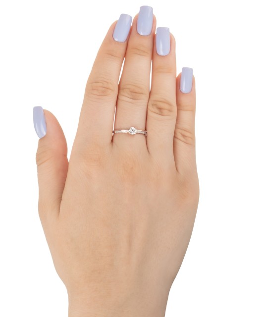 Balto aukso žiedas su deimantais - Auksiniai žiedai - Goldinga