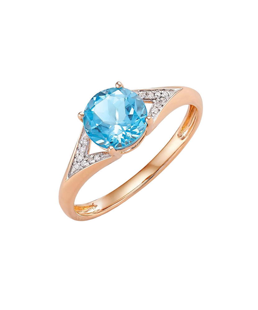 Auksinis žiedas su topazu ir deimantais  - Goldinga