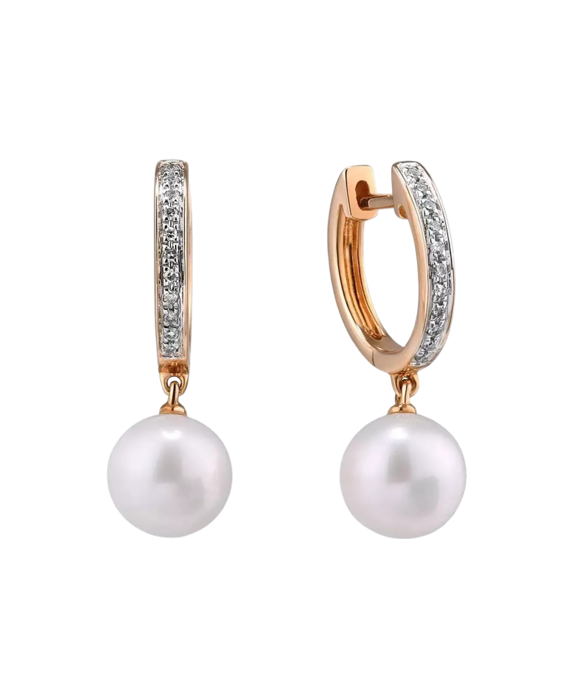 Auksiniai auskarai su deimantais ir perlais - Auksiniai Auskarai su brangakmeniais - Goldinga