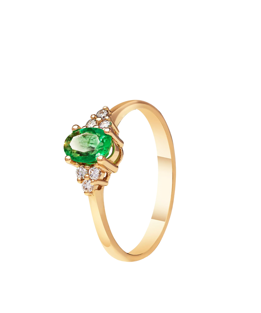 Auksinis žiedas su smaragdu ir briliantais  - Goldinga