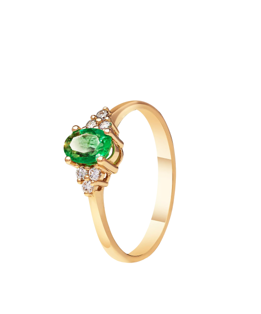 Auksinis žiedas su smaragdu ir briliantais  - Goldinga