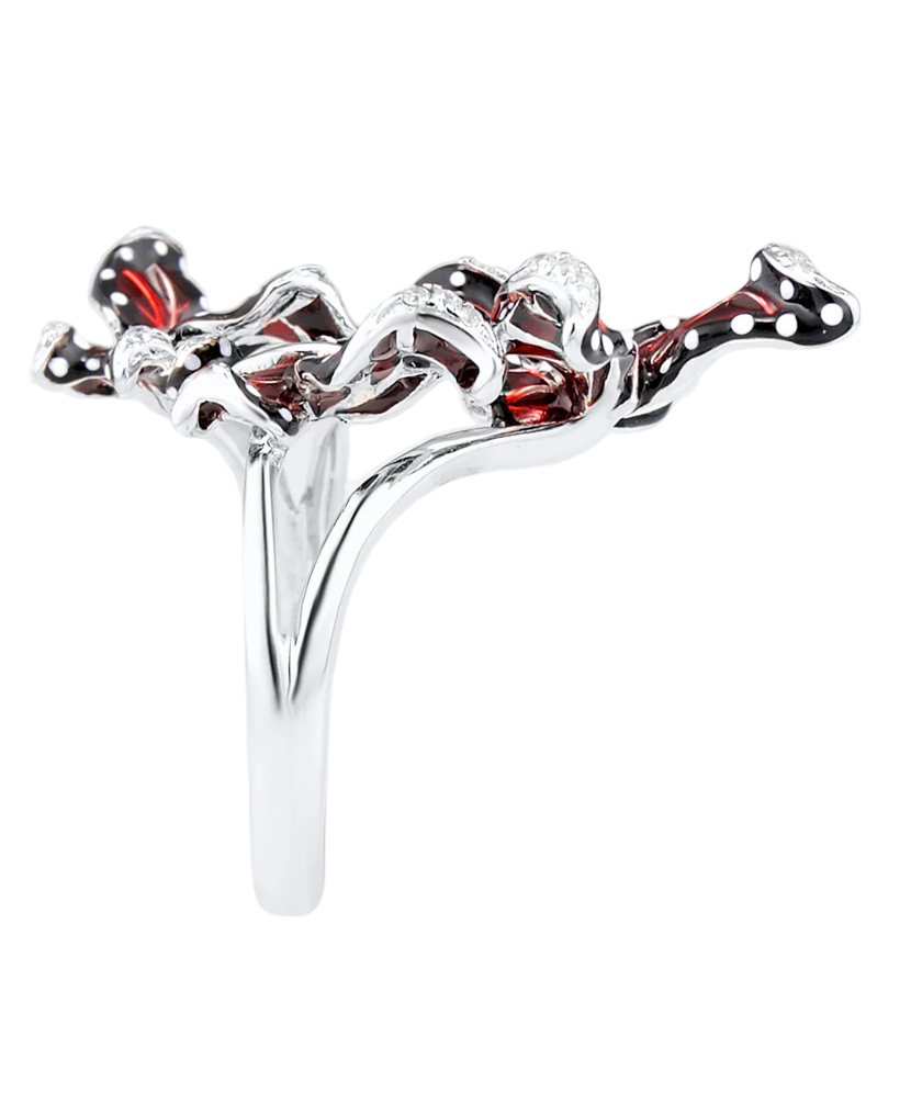 Sidabrinis žiedas su cirkoniais ir emale "Drugeliai"  - Goldinga