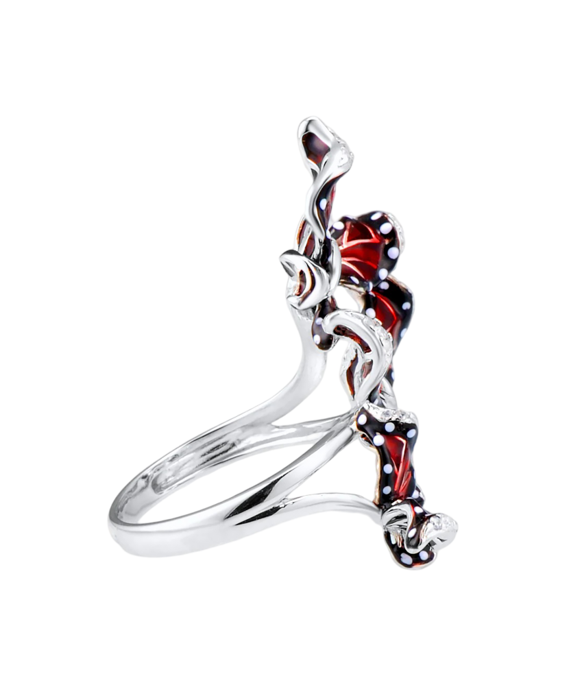 Sidabrinis žiedas su cirkoniais ir emale "Drugeliai"  - Goldinga