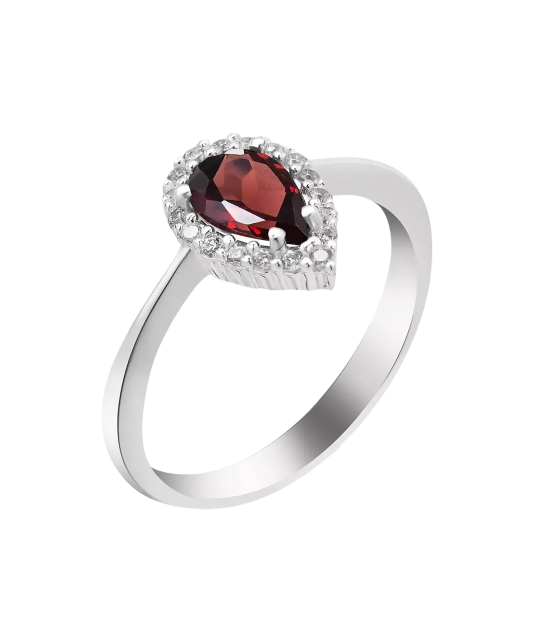 Sidabrinis žiedas su granatu ir cirkoniais  - Goldinga