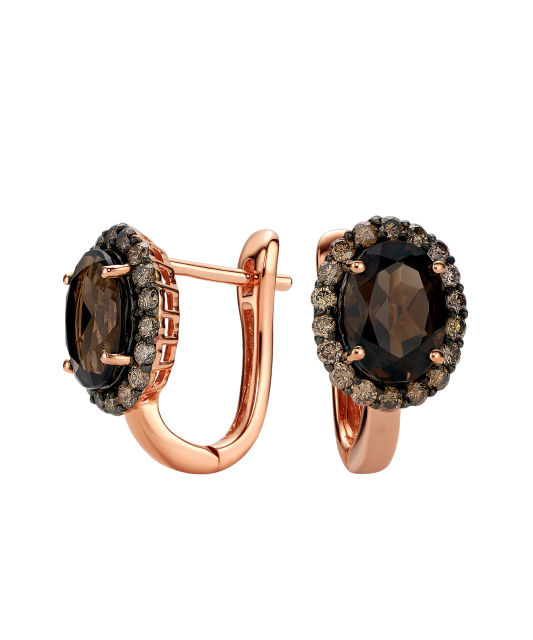 Auksiniai auskarai su briliantais ir dūminiais kvarcais  - Goldinga