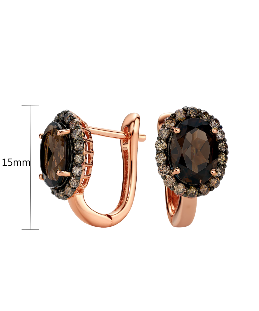 Auksiniai auskarai su briliantais ir dūminiais kvarcais  - Goldinga